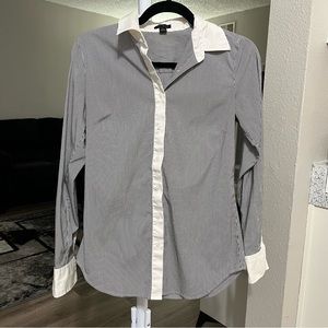 Ann Taylor Pinstripe Button-Down Shirt in Navy and White